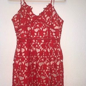 Women's Red Sexy V Neck Sleeveless Lace Dress